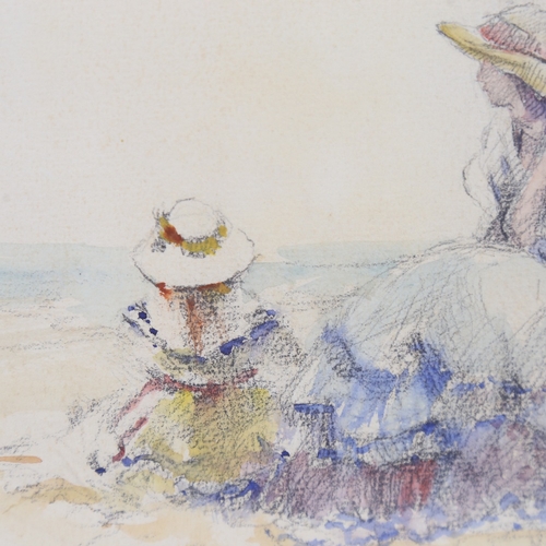 2440 - Matt Bruce, figures at the beach, watercolour, signed, 7