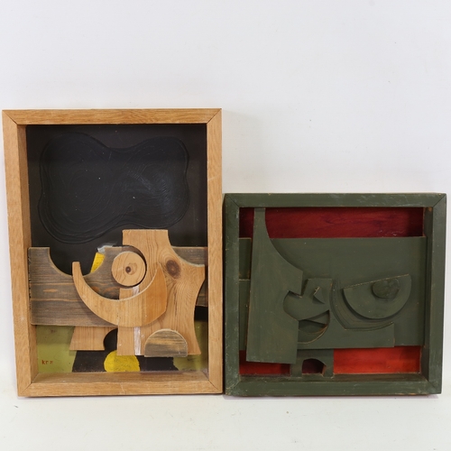 2444 - Ken Townsend, 2 wood/paint construction pieces, signed with monogram, Exhibition label verso, larges... 