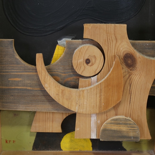 2444 - Ken Townsend, 2 wood/paint construction pieces, signed with monogram, Exhibition label verso, larges... 