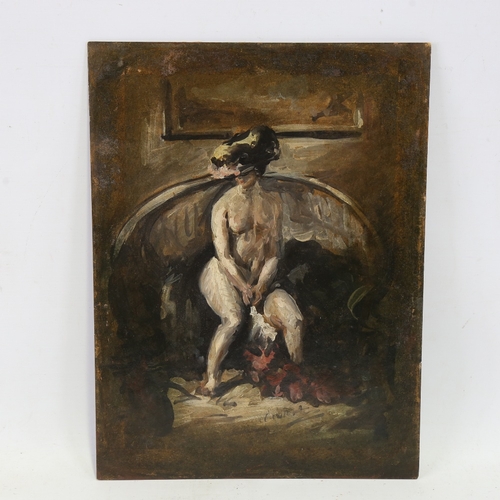 2451 - Early to mid-20th century oil on board, nude woman, indistinctly signed, 16