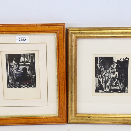 2452 - John Nash, 2 wood engravings, interior scene and a workman, unsigned, image 4.5