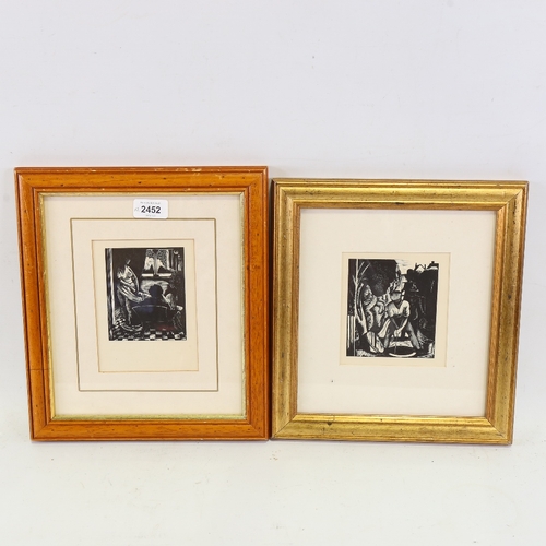 2452 - John Nash, 2 wood engravings, interior scene and a workman, unsigned, image 4.5