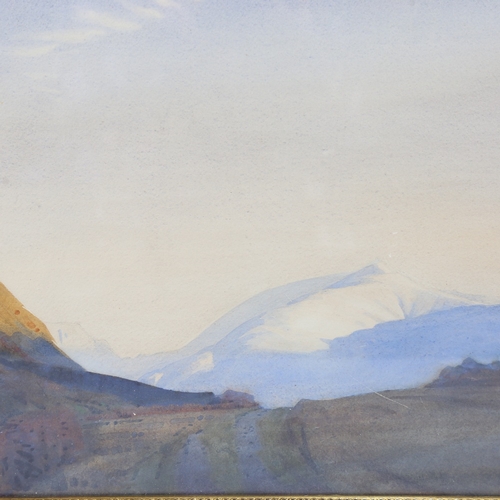 2454 - Mid-20th century watercolour, sunrise on Fairfield, unsigned, inscribed verso, 14