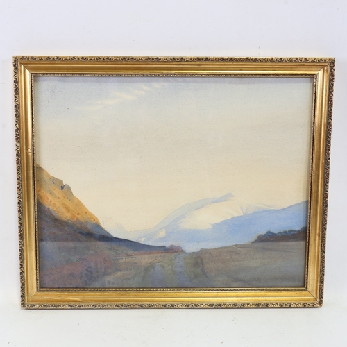 2454 - Mid-20th century watercolour, sunrise on Fairfield, unsigned, inscribed verso, 14