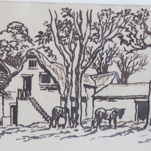 2456 - Anton Lock (born 1893), pen and ink drawing, farmyard, unsigned, 7