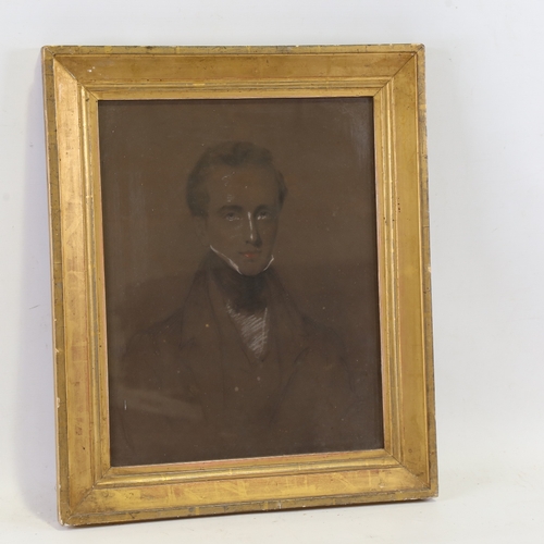 2457 - 19th century charcoal/chalk portrait of a man, unsigned, 16