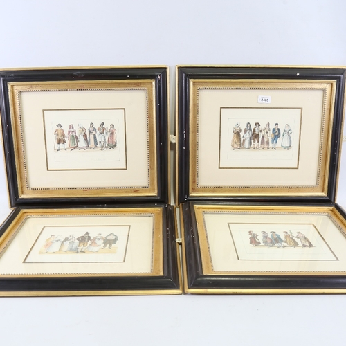 2465 - A set of 5 19th century colour fashion prints, in ornate modern moulded gilt-frames, overall frame d... 