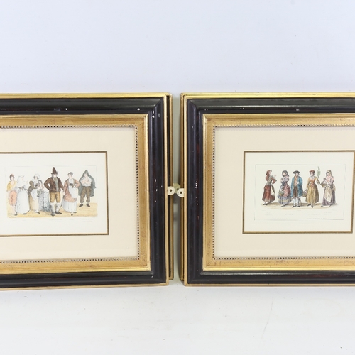 2465 - A set of 5 19th century colour fashion prints, in ornate modern moulded gilt-frames, overall frame d... 