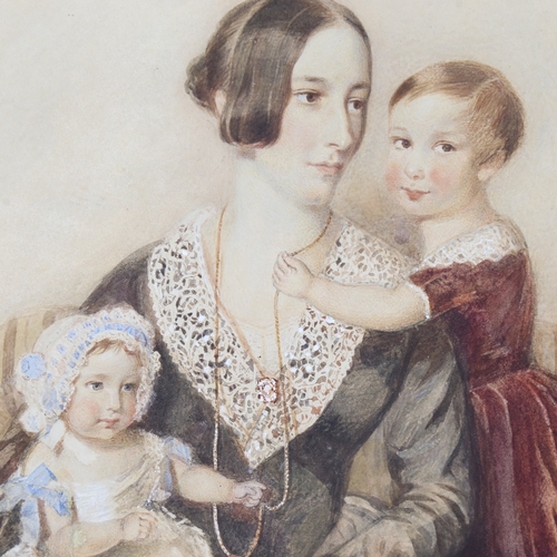 2476 - 19th century British School, mother with 2 children, watercolour on paper, unsigned, 19.5