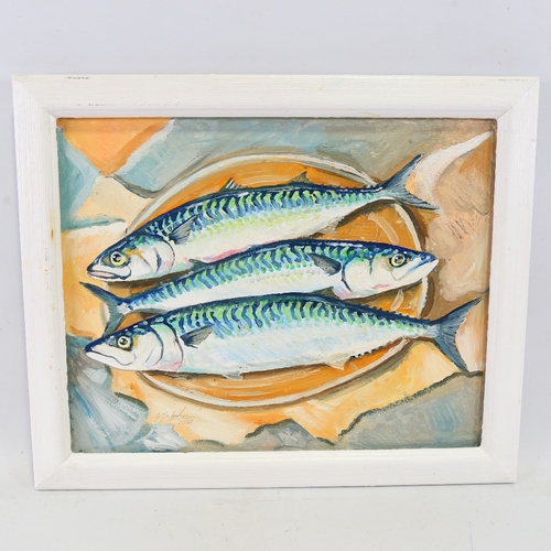 2483 - Clive Fredriksson, mackerel on a plate, oil on canvas, 16