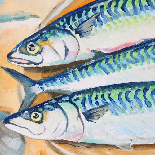 2483 - Clive Fredriksson, mackerel on a plate, oil on canvas, 16