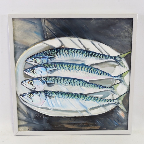 2484 - Clive Fredriksson, mackerel on a plate, oil on canvas, 19