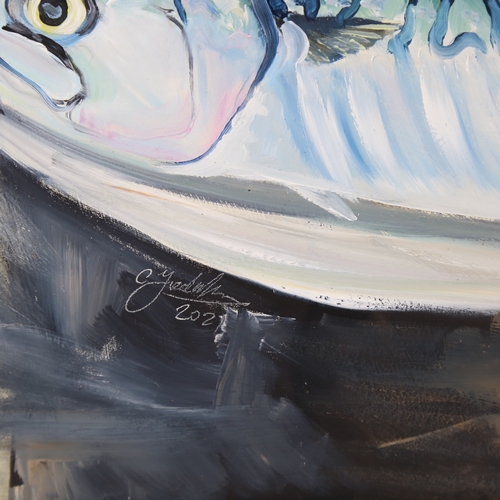 2484 - Clive Fredriksson, mackerel on a plate, oil on canvas, 19