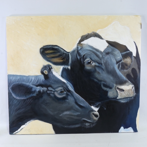 2486 - Clive Fredriksson, cows, oil on board, 33