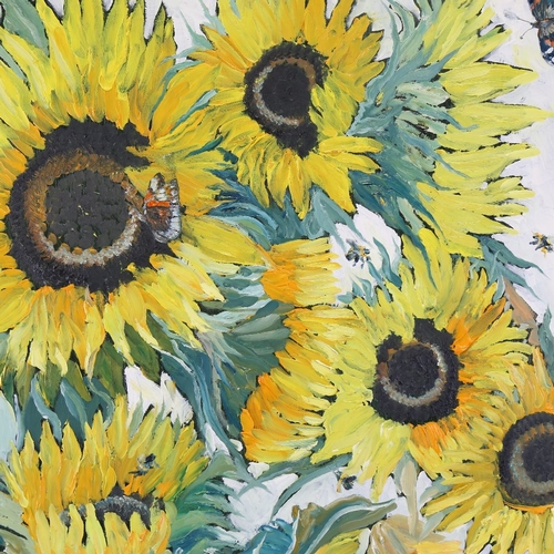 2487 - Clive Fredriksson, sunflowers and butterflies, oil on board, 23