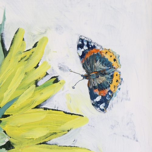 2487 - Clive Fredriksson, sunflowers and butterflies, oil on board, 23