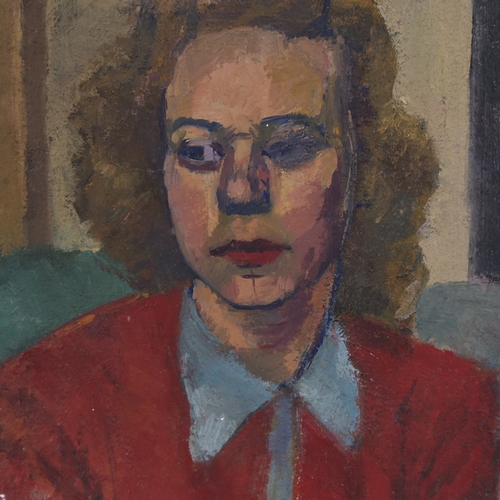 2495 - Mid-20th century oil on canvas, portrait of a woman, unsigned, 18