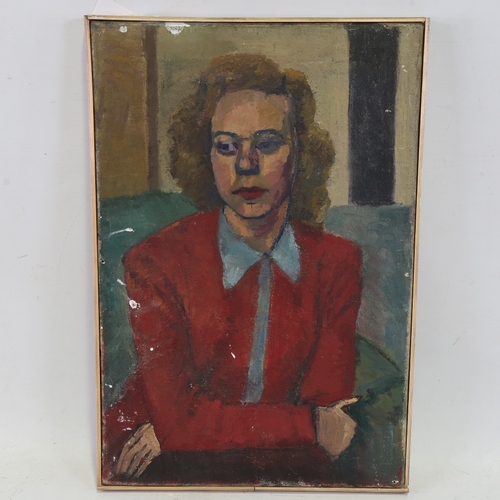 2495 - Mid-20th century oil on canvas, portrait of a woman, unsigned, 18