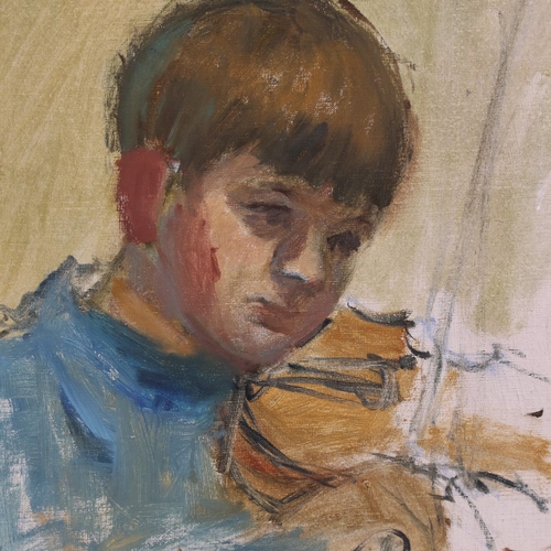 2507 - Follower of Isaac Israels, oil on canvas, portrait of a boy playing a violin, bears signature, 15