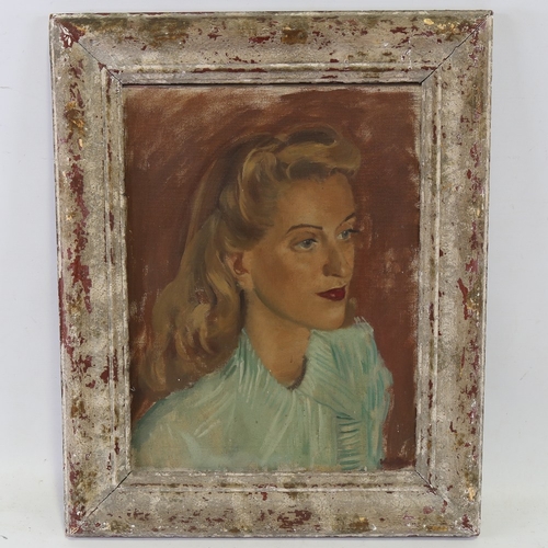 2509 - Mid-20th century oil on canvas, portrait of a woman, unsigned, 16