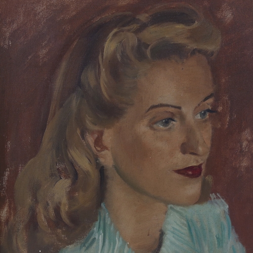 2509 - Mid-20th century oil on canvas, portrait of a woman, unsigned, 16