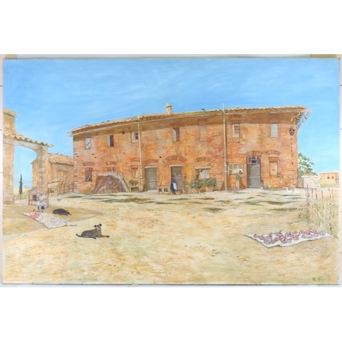 2232 - Richard Beer, a Continental courtyard, large scale oil on canvas, signed, 40