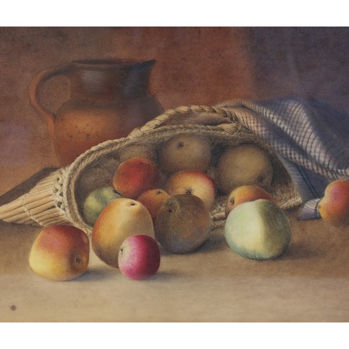 2308 - 19th century watercolour, still life, indistinct monogram, dated 1881, 11.5