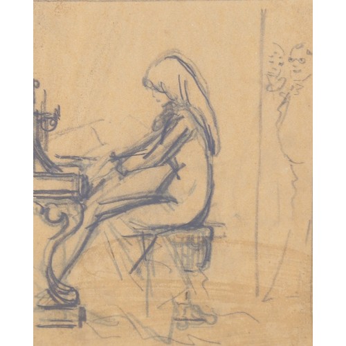 2362 - Attributed to Giovanni Boldini (1842 - 1931), girl at the piano, pencil drawing, unsigned, 8