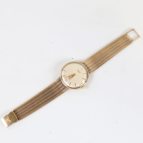 1012 - LONGINES - a Vintage 9ct gold mechanical wristwatch, circa 1966, silvered dial with quarterly gilt A... 