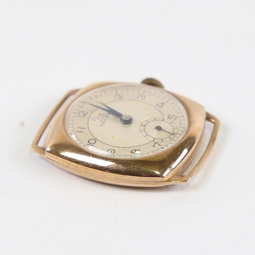 1014 - RECORD - a Vintage 9ct gold mechanical wristwatch head, silvered dial with Arabic numerals and subsi... 