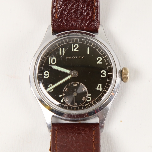 1016 - PROTEX - a Second World War Period stainless steel German Army mechanical wristwatch, ref. 497, blac... 