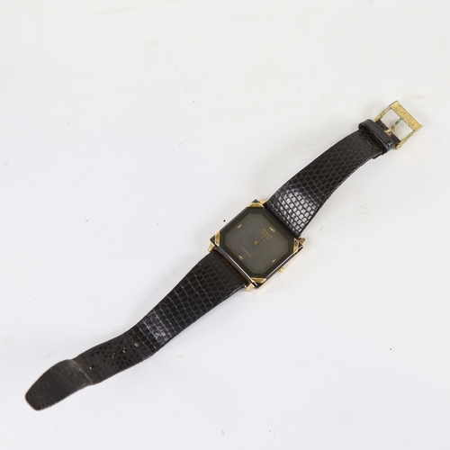 1018 - RADO - a gold plated stainless steel Florence quartz wristwatch, ref. 121.3365.2, square black dial ... 