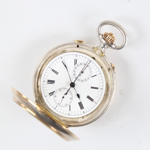 1022 - A 19th century Swiss silver and yellow metal open-face top-wind Doctor's chronograph pocket watch, w... 