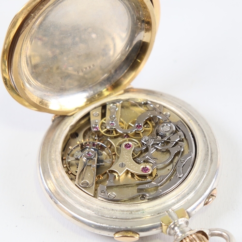 1022 - A 19th century Swiss silver and yellow metal open-face top-wind Doctor's chronograph pocket watch, w... 