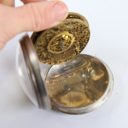 1024 - An 18th century German pair-cased open-face keywind Verge pocket watch, white metal case with blonde... 