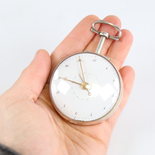 1025 - An 18th century silver pair-cased open-face keywind Verge pocket watch, white enamel dial with Arabi... 