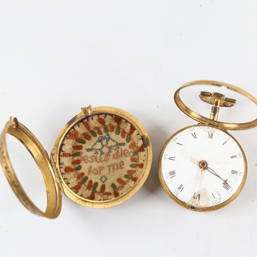 1026 - An 18th century gold plated pair-cased open-face keywind Verge pocket watch, by George Cartwright of... 