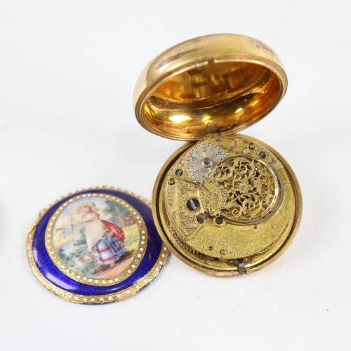 1026 - An 18th century gold plated pair-cased open-face keywind Verge pocket watch, by George Cartwright of... 