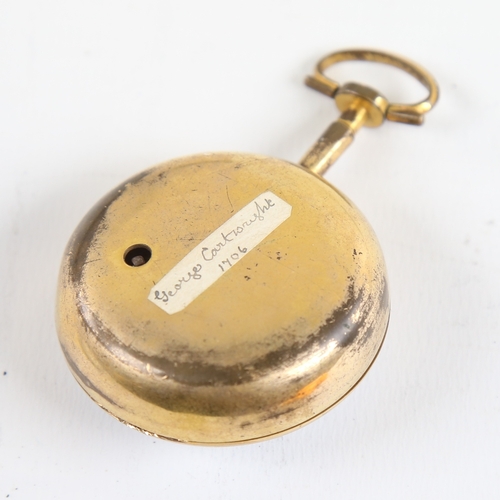 1026 - An 18th century gold plated pair-cased open-face keywind Verge pocket watch, by George Cartwright of... 