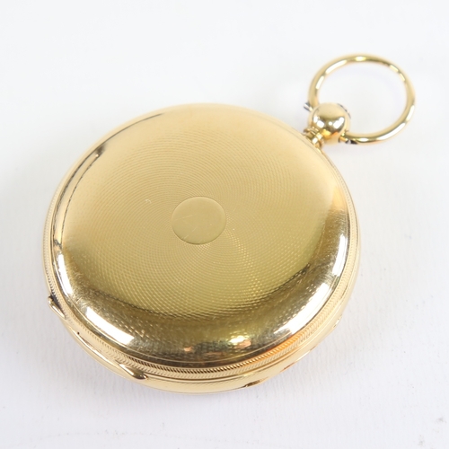 1027 - A 19th century 18ct gold cased open-face keywind pocket watch, by Peter Cattaneo of Croydon, engine-... 