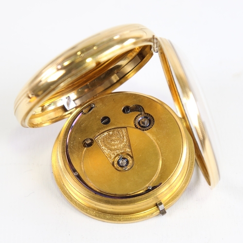 1027 - A 19th century 18ct gold cased open-face keywind pocket watch, by Peter Cattaneo of Croydon, engine-... 