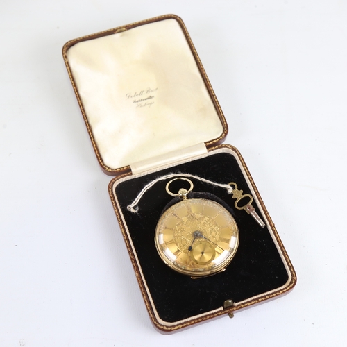 1027 - A 19th century 18ct gold cased open-face keywind pocket watch, by Peter Cattaneo of Croydon, engine-... 