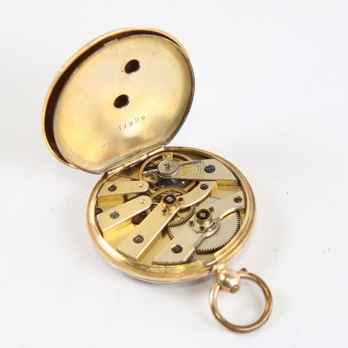 1028 - A Swiss 18ct gold open-face keywind pocket watch, by Hallett of Hastings, floral engraved and textur... 