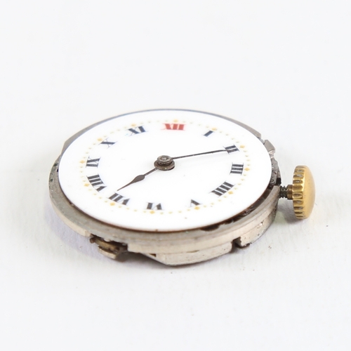 1030 - ROLEX - a Vintage wristwatch movement, white enamel dial with hand painted Roman numeral hour marker... 