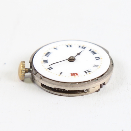 1030 - ROLEX - a Vintage wristwatch movement, white enamel dial with hand painted Roman numeral hour marker... 