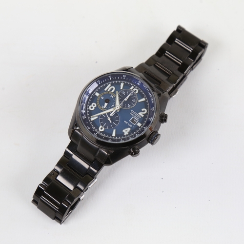 1037 - CITIZEN - a black ion-plated stainless steel Eco-drive WR100 quartz chronograph wristwatch, ref. B61... 