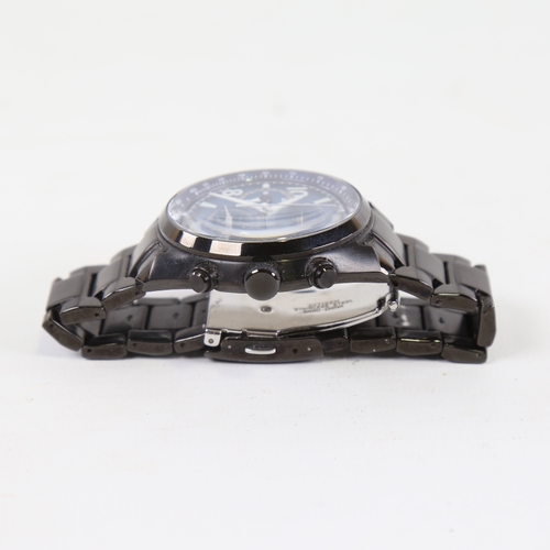 1037 - CITIZEN - a black ion-plated stainless steel Eco-drive WR100 quartz chronograph wristwatch, ref. B61... 