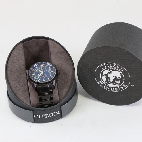 1037 - CITIZEN - a black ion-plated stainless steel Eco-drive WR100 quartz chronograph wristwatch, ref. B61... 