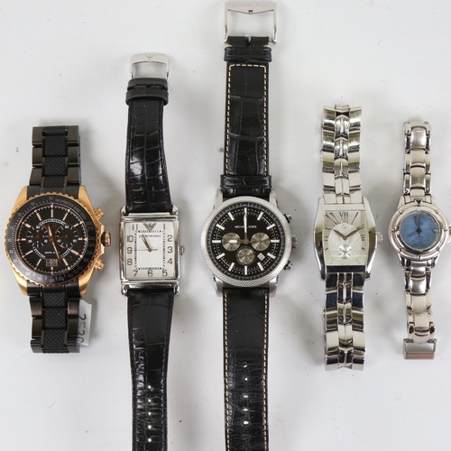 1043 - 5 modern designer quartz wristwatches, including GC, Michael Kors, Guess and Emporio Armani, only Ar... 