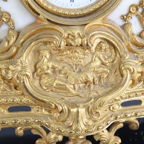 1049 - A large 19th century French gilt-bronze 8-day mantel clock, indistinct maker, white enamel dial with... 